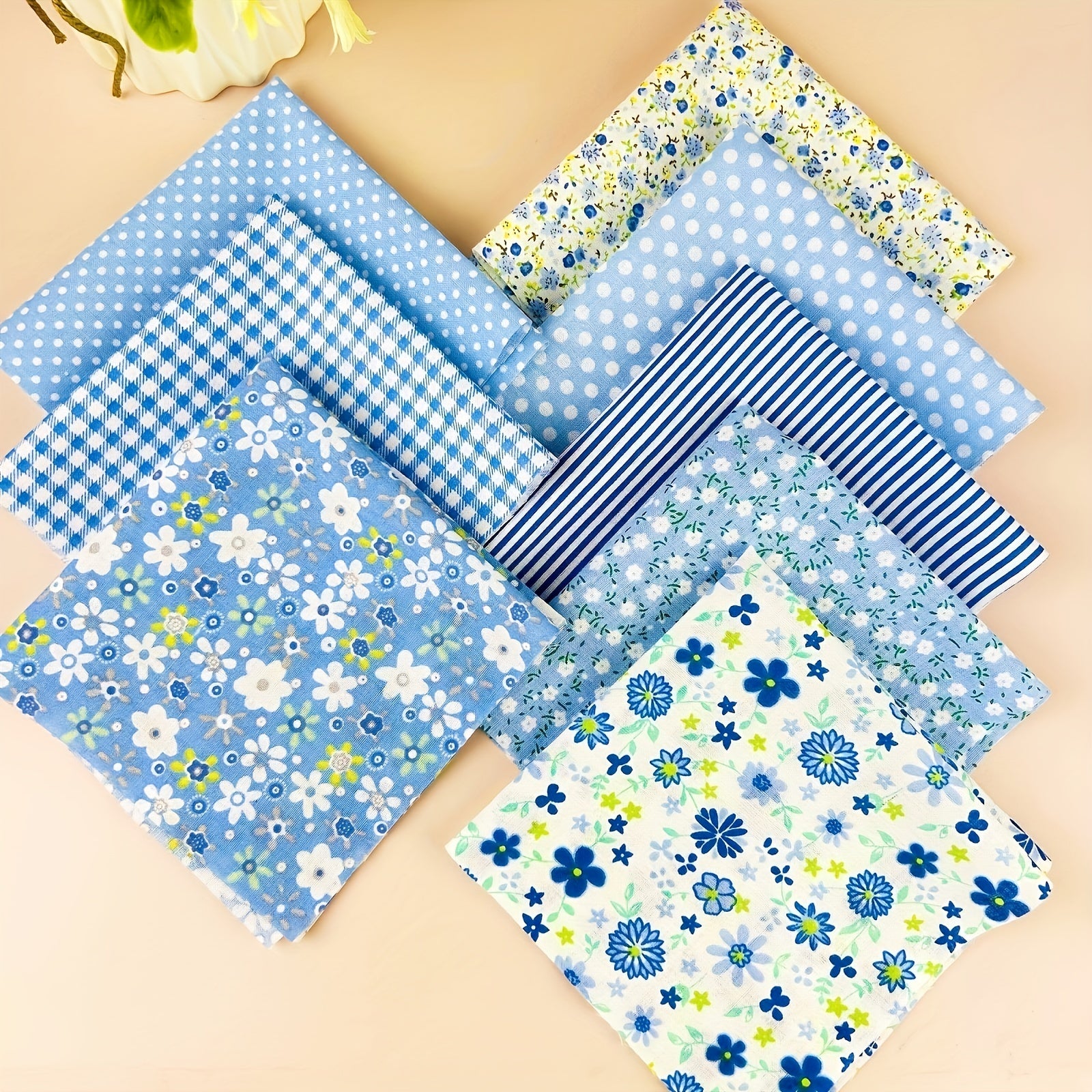 8pcs Cotton Quilted Fabric DIY Sewing Accessories Flower Cloth 9.8in