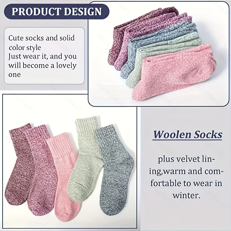 5 Pairs Winter Thick Warm Socks Women's Soft Cotton Casual Warm Socks