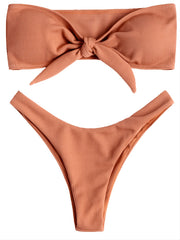Bow Tie Front 2-Piece Swimsuit Textured Knit