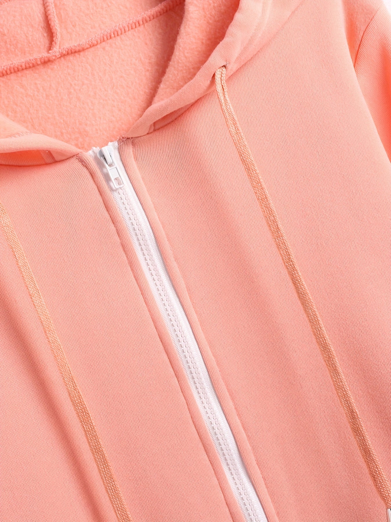 Solid Zip Up Long Length Hoodie Casual Long Sleeve Drawstring Hoodies Sweatshirt