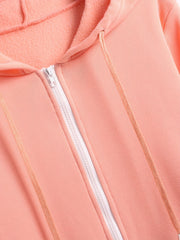 Solid Zip Up Long Length Hoodie Casual Long Sleeve Drawstring Hoodies Sweatshirt