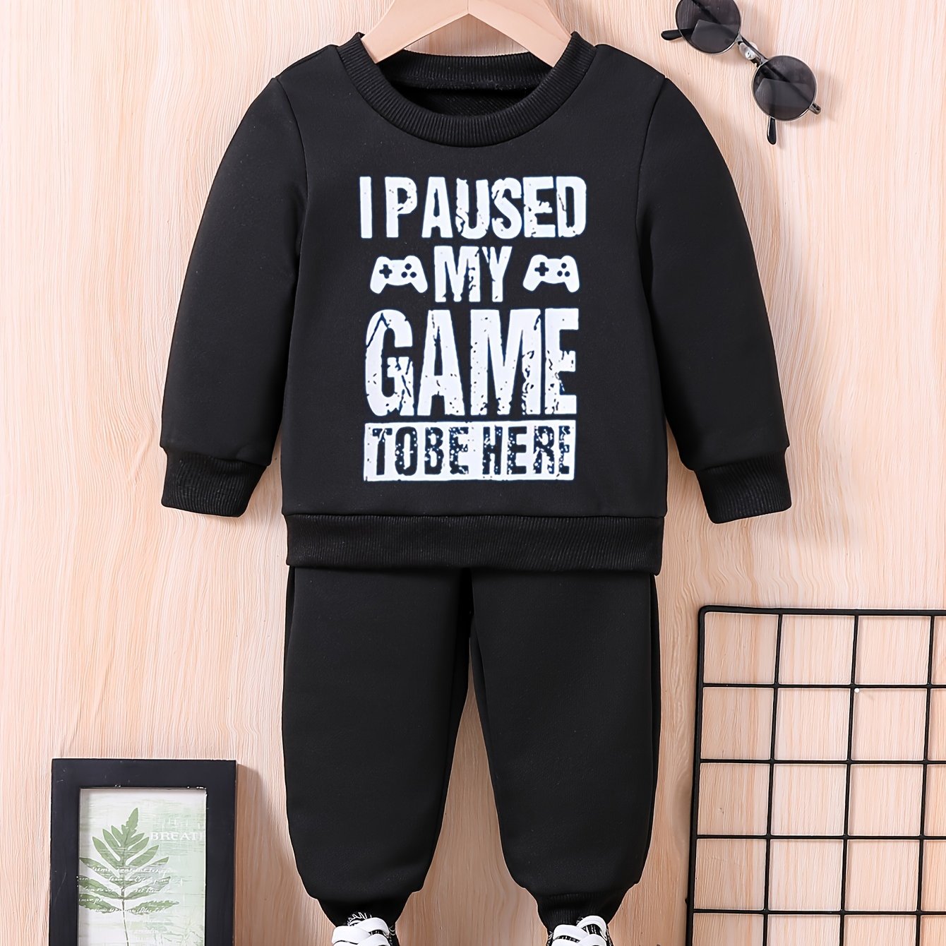 Baby Letter Print Casual Outfit Long Sleeve Sweatshirt Trousers Set