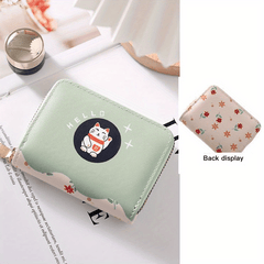 Kid's Cartoon Cat Coin Purse, Lucky Cat Design, Girls Zipper Wallet