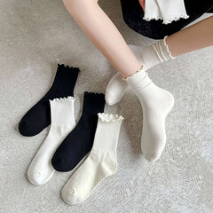 3 Pairs Kids Ruffled Crew Socks Breathable Comfy Spring Autumn Children Socks