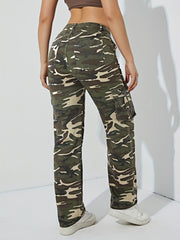 High Waist Wide Leg Denim Pants with Flap Pockets