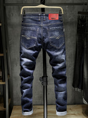 Men's Embroidered Denim Jeans Slim Straight Royal Pants