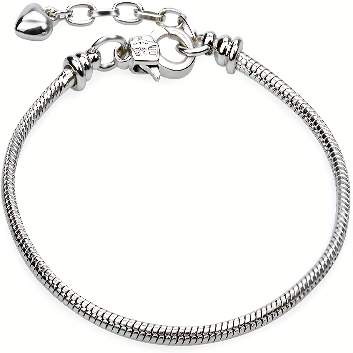 Snake Chain Charm Bracelet With Heart Shape Lobster Clasp Stainless Steel