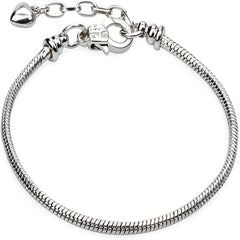 Snake Chain Charm Bracelet With Heart Shape Lobster Clasp Stainless Steel