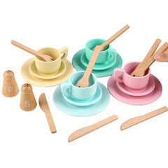 22pcs Wooden Afternoon Tea Toy Set for Kids - Kitchen Accessories Toy