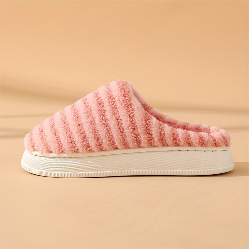 Women's Stripe Pattern Fuzzy Slippers Plush Lined Indoor Shoes