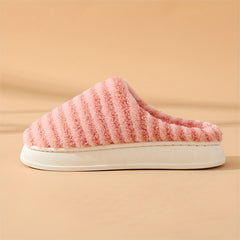 Women's Stripe Pattern Fuzzy Slippers Plush Lined Indoor Shoes