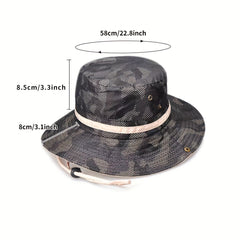 UV Protection Sunshade Bucket Hat Camo Drawstring Unisex Sun Hat