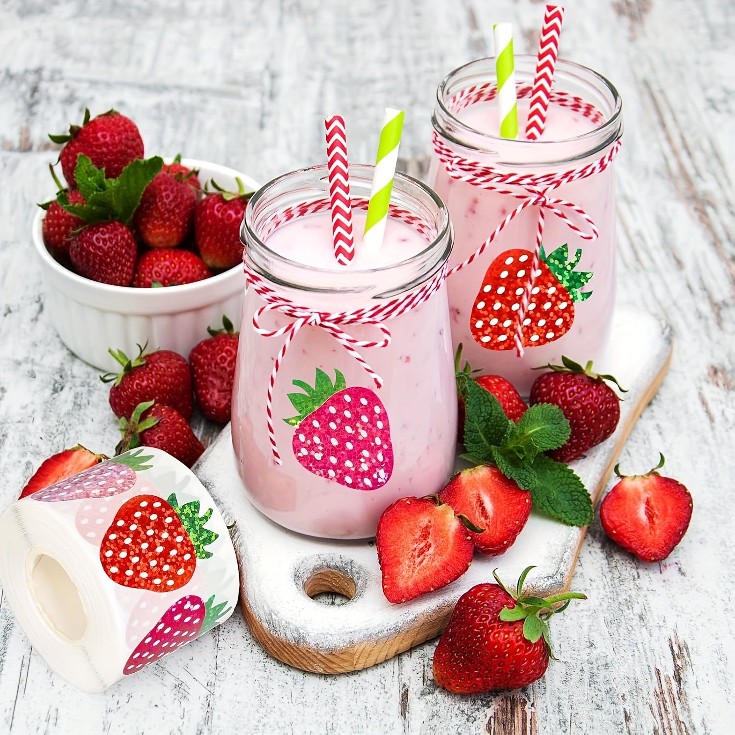 Sparkling Strawberry Stickers Red Pink Fruits for Crafts Party Deco