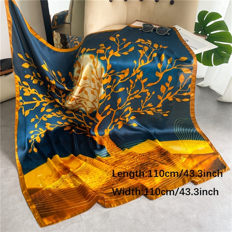 Golden & Square Scarf Lucky Tree Satin Sunscreen Shawl