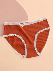 5 Pack Plus Size Panties Set Ribbed Lace Trim Bow Stretch Underwear