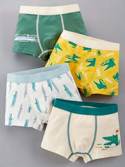 4pcs Boys Boxer Briefs Cartoon Print Elastic Waist Breathable Kids Clothes