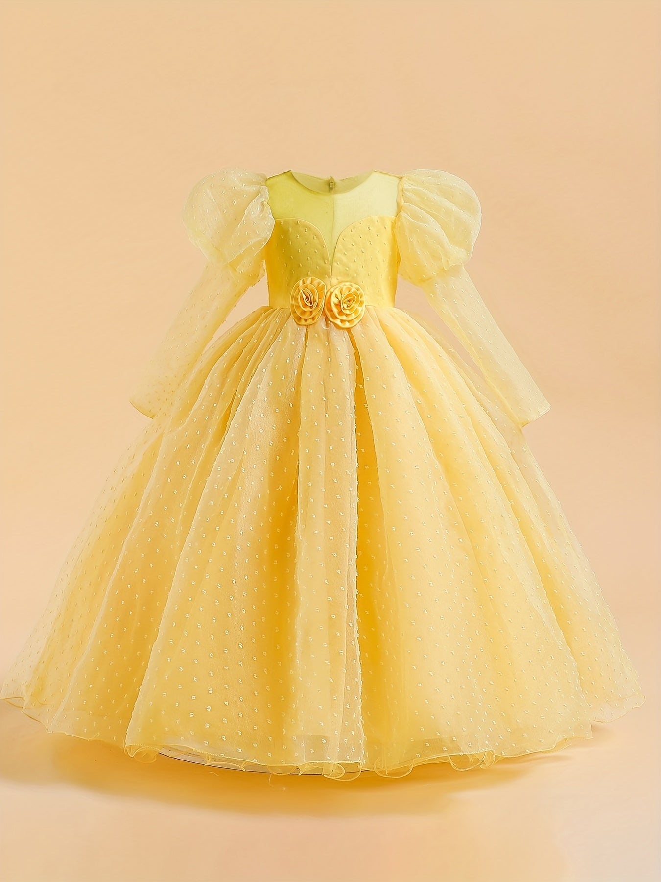 Girls Formal Dress Bubble Sleeve Performance Dress