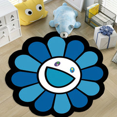 Washable Round Rug Non Slip Sunflower Rug Floor Mat Game Mat