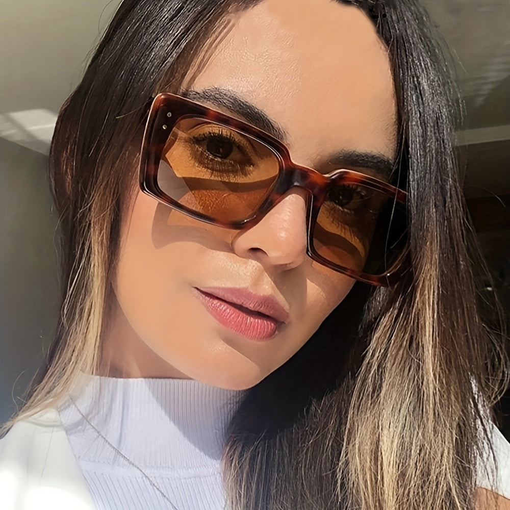 Y2K Rectangle Sunglasses Rivet Candy UV400 Sun Shades Beach Travel