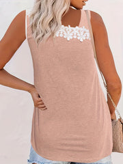Lace Trim Knot Tank Top Sleeveless Summer Top