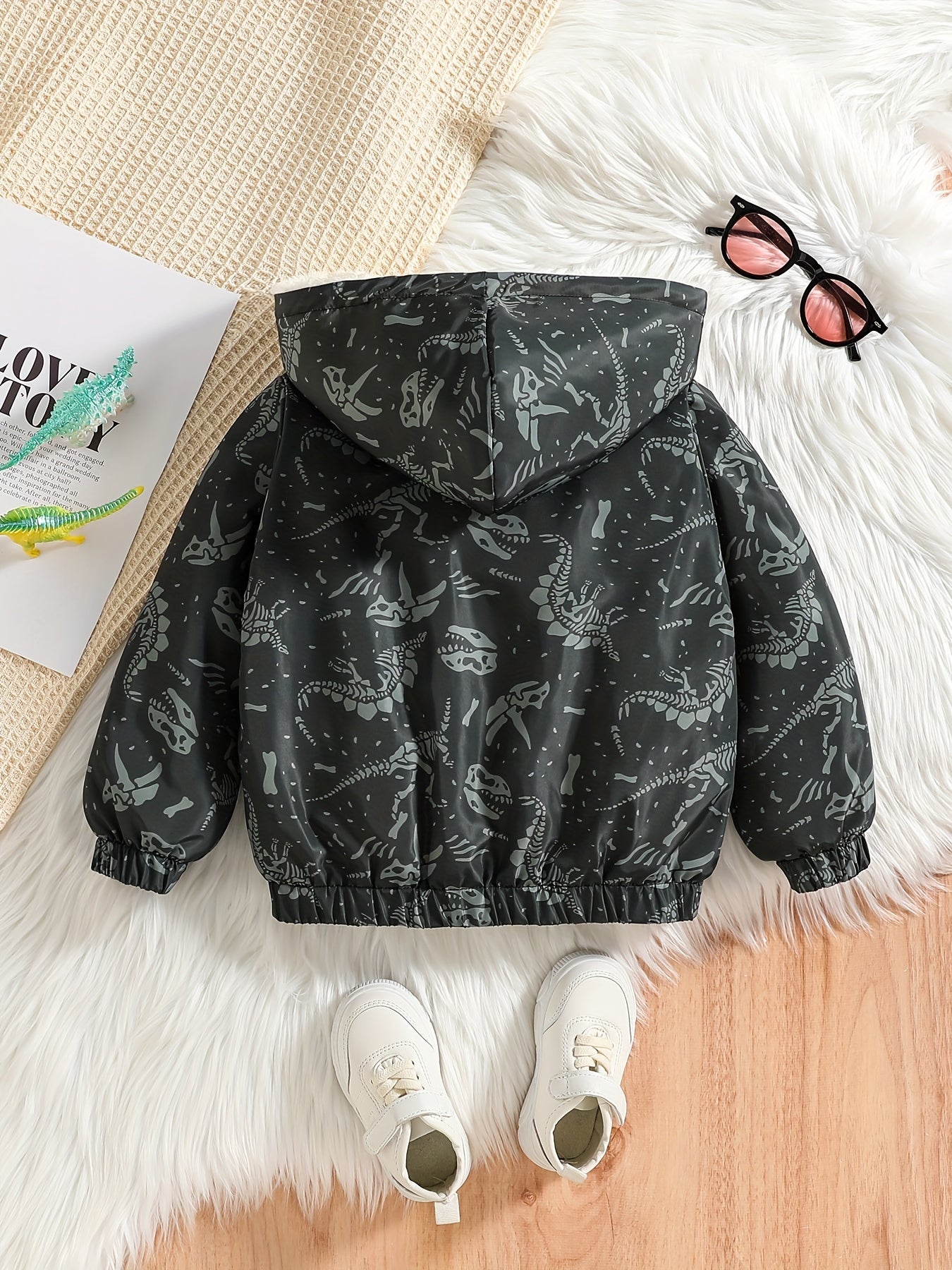 Boys Dinosaur Fleece Hoodie Jacket for Autumn and Winter