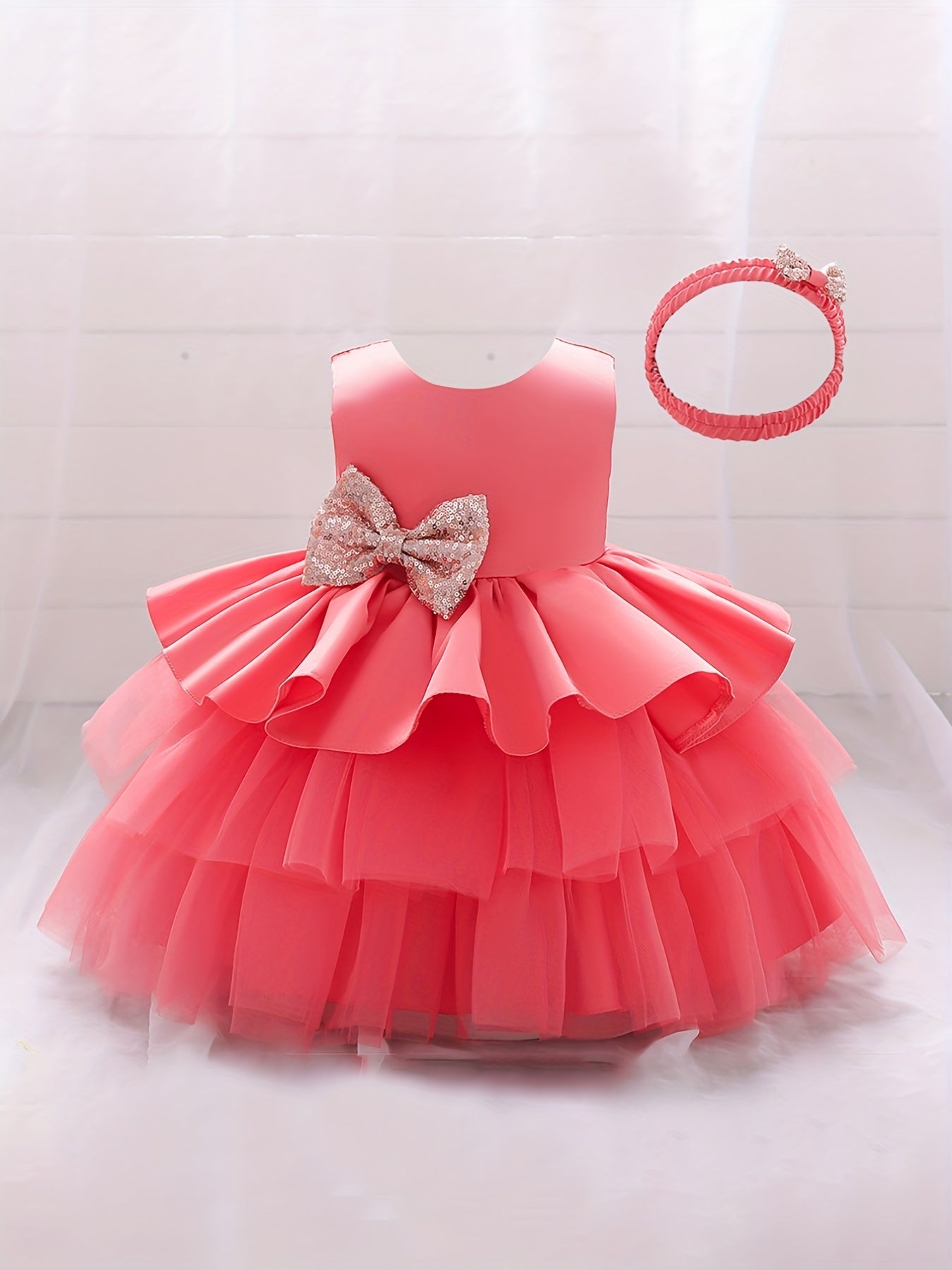 Girls Backless Mesh Puffy Big Bow Princess Dress