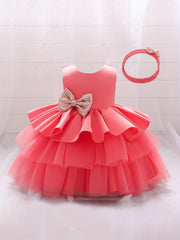 Girls Backless Mesh Puffy Big Bow Princess Dress