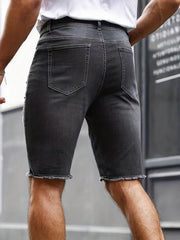 Slim Fit Ripped Denim Shorts Casual Street Style Distressed Denim Shorts