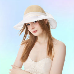 Wide Brim Straw Sun Hat Bowknot Lightweight Breathable Bucket Hat