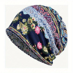 Vintage Floral Print Beanie Boho Warm Knit Hat