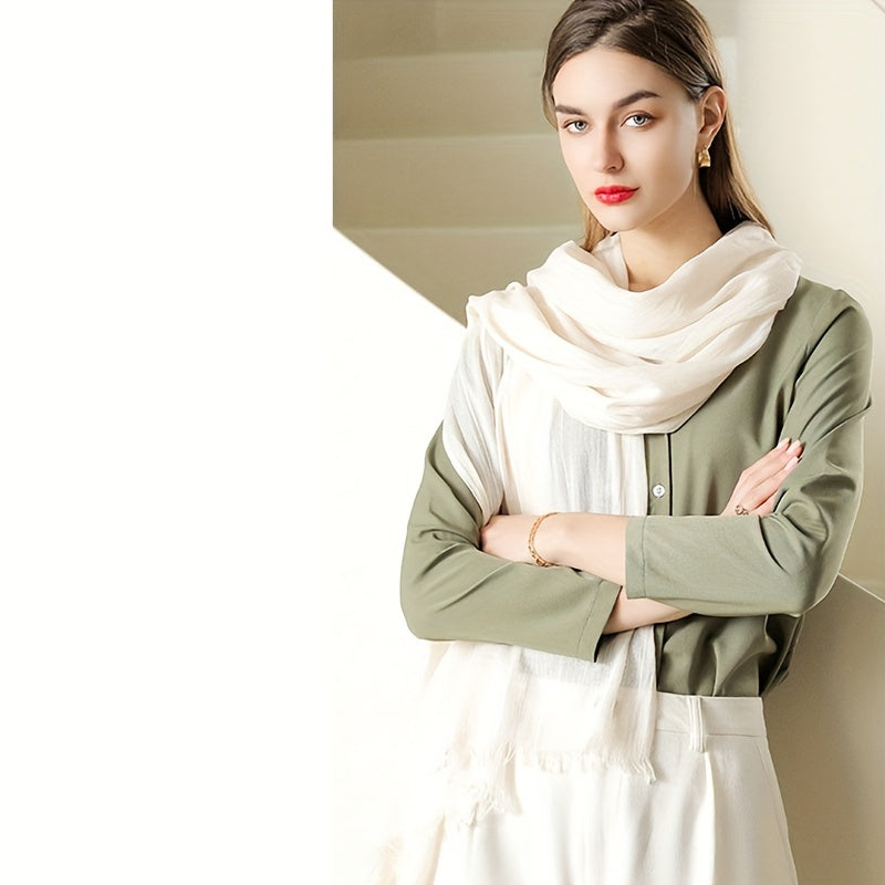Solid Scarf Casual Frayed Edge Shawl Outdoor Sunscreen Wrap