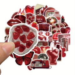 50pcs Red Retro Cartoon Phone Case Stickers Waterproof Self adhesive Stickers
