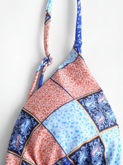 Paisley Print Bikini Sets V Neck Spaghetti Straps Tie Back Backless Swimsuit