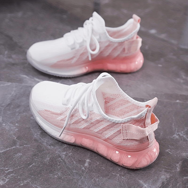 Women's Ombre Knit Mesh Lace Up Running Shoes