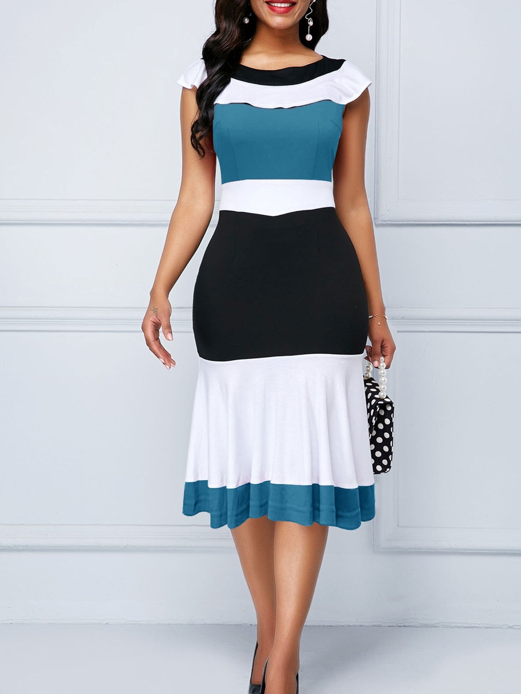 Sleeveless Pencil Dress with Ruffle Trim for Women