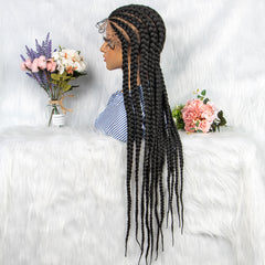 Long Braided Synthetic Wig for Women Full Lace Natural Look