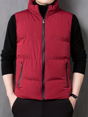 Men's Zip Up Pockets Stand Collar Winter Vest