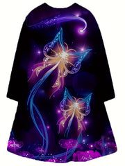 Girls Butterfly in Starry Sky Graphic Long Sleeve Dress