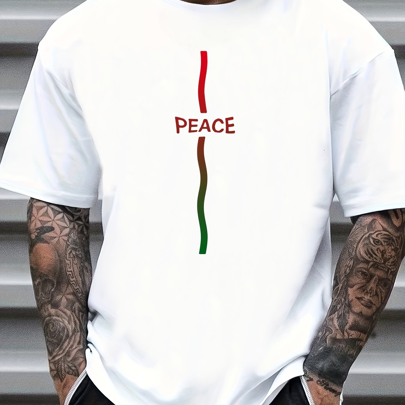 Peace Print Men's Graphic Crew Neck T shirt Casual Comfy Tees Tshirts For Summer