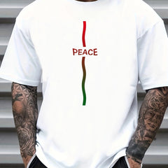 Peace Print Men's Graphic Crew Neck T shirt Casual Comfy Tees Tshirts For Summer