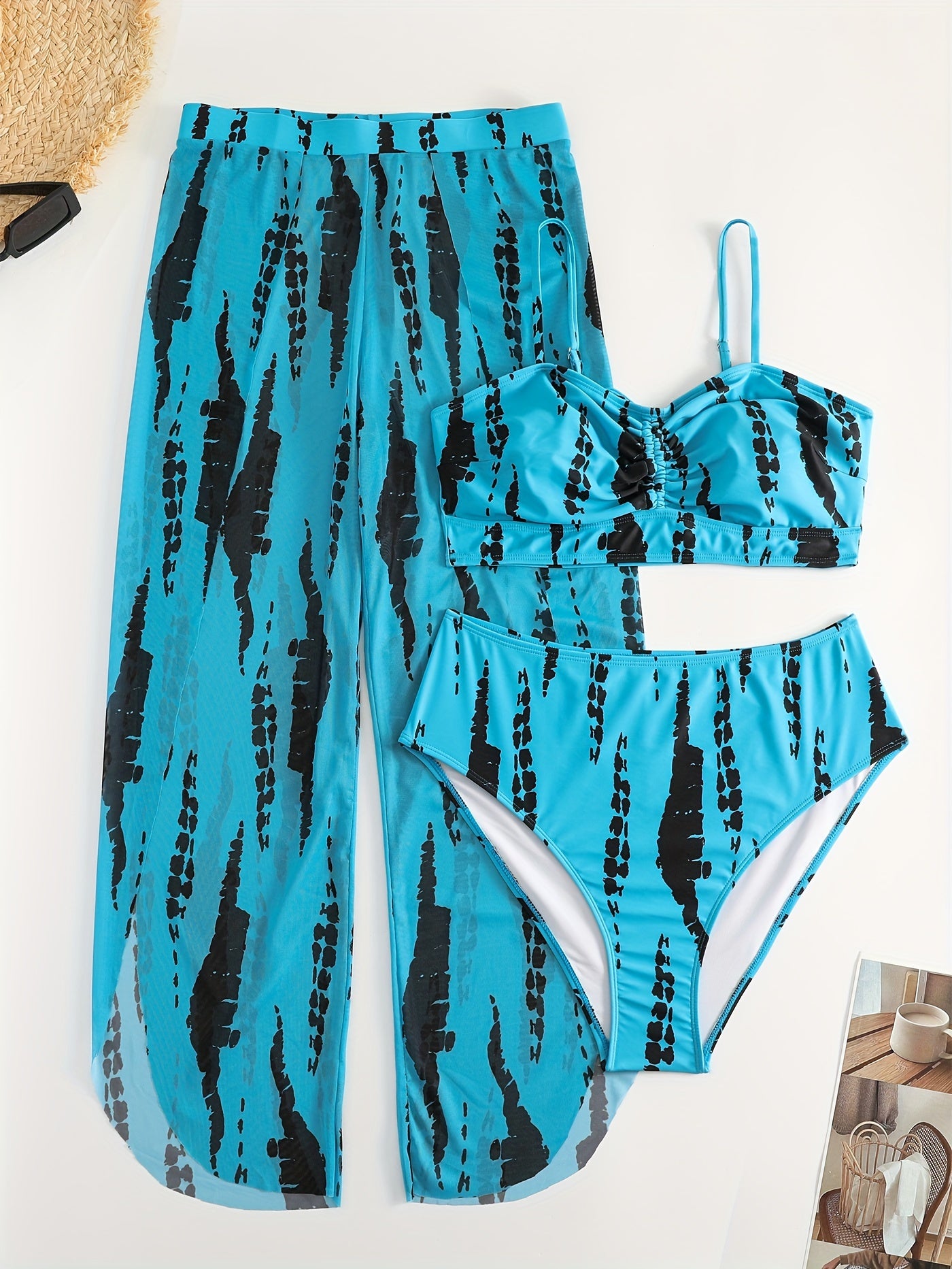 Vacay Bikini Set Tie Dye Ruched Swimsuit 3 Pcs