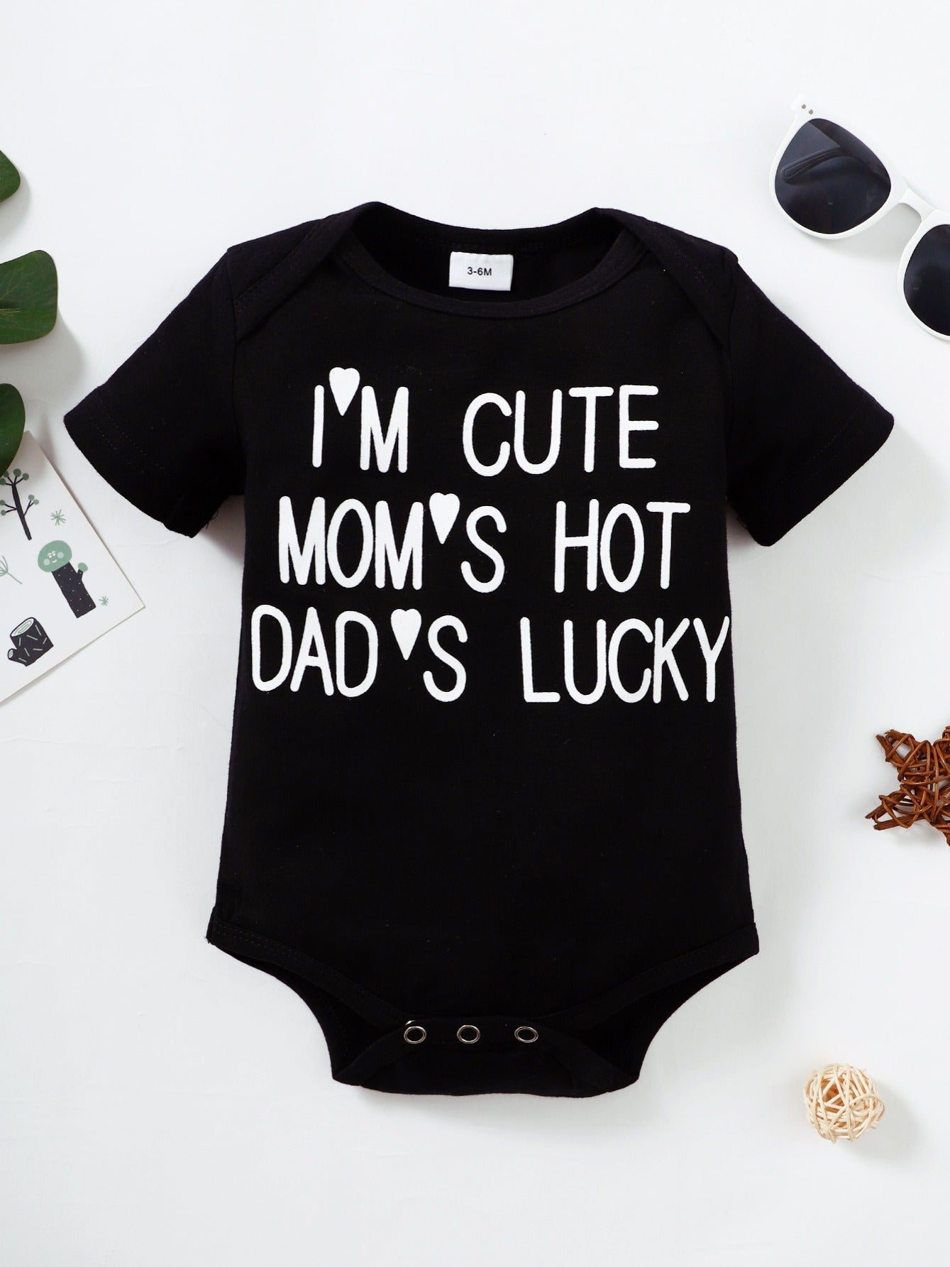 Mom's Hot Daddy's Lucky Letter Printed Cotton Baby Stylish Short Sleeve Romper