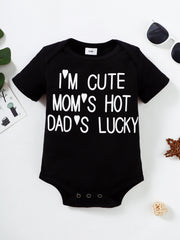 Mom's Hot Daddy's Lucky Letter Printed Cotton Baby Stylish Short Sleeve Romper