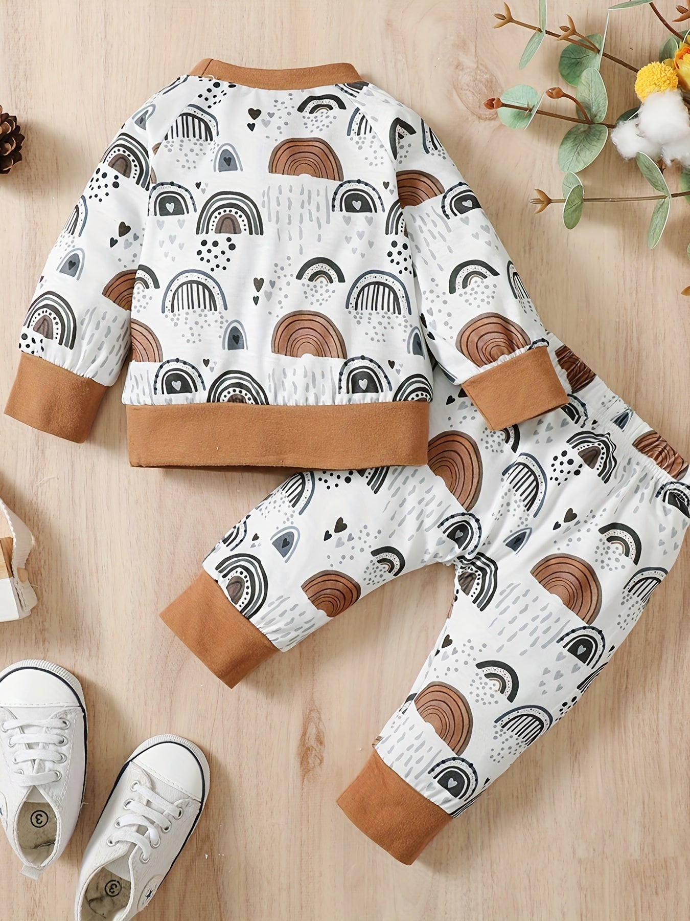 Baby Boy's Classic Print 2pc Set Crew Neck Long Sleeve Top & Pants