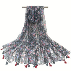 Boho Floral Tassel Scarf Vintage Shawl Windproof Head Wrap