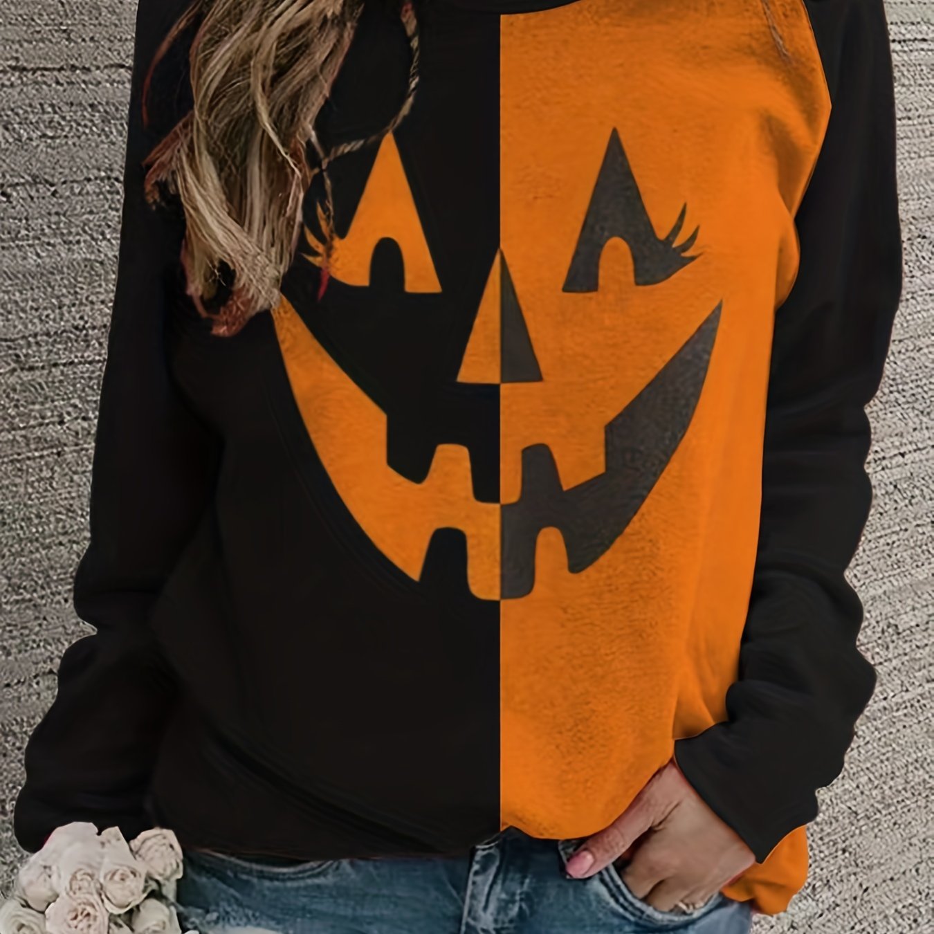 Halloween Block Pullover Sweatshirt for Women