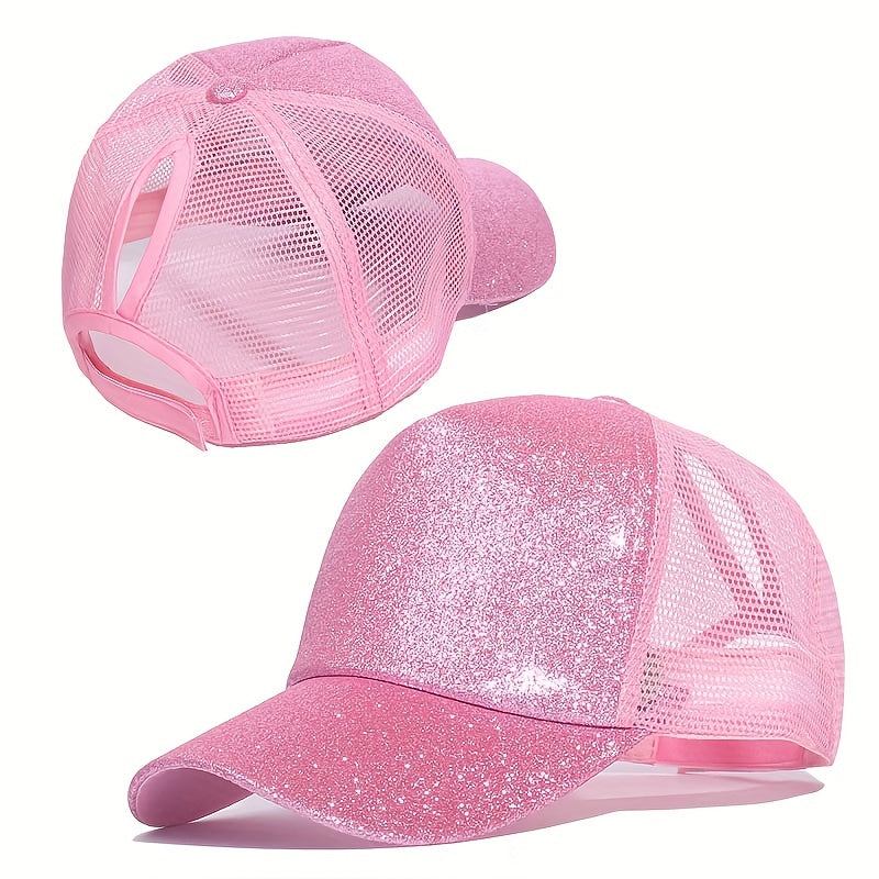 Glitter Mesh Trucker Hat Sequin Decor Baseball Cap Lightweight Adjustable