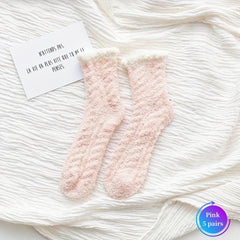 5 Pairs Colorblock Fuzzy Socks Warm Mid Tube Women's Stockings