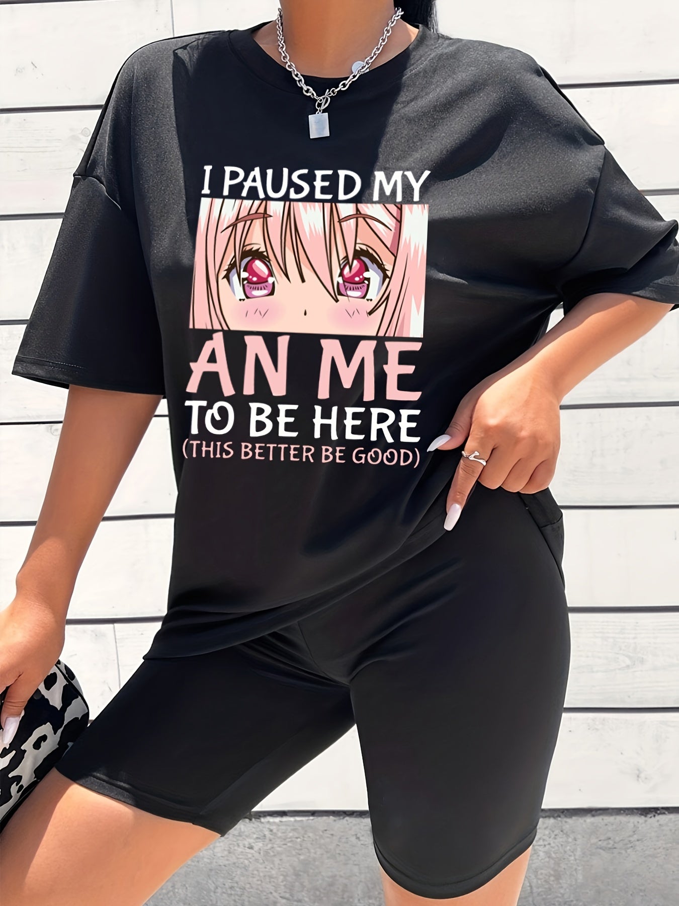 2pcs Anime Graphic Workout Tee & Shorts Set Casual Sports Activewear