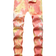 Men's Tie Dye Slim Fit Jeans Casual Street Style Denim Pants